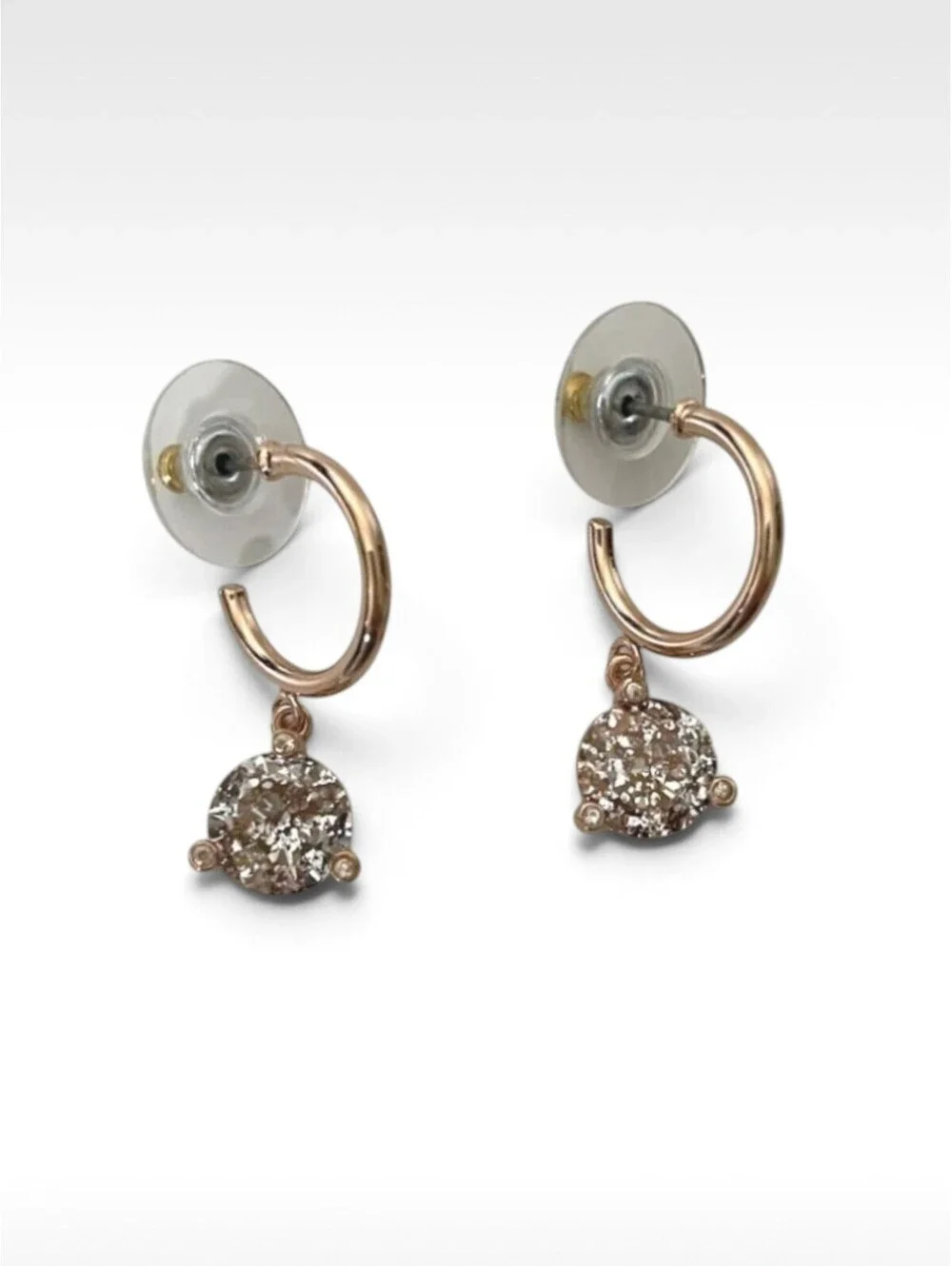 Kate Spade New York Patina Pave Drop Earrings Rose Gold Crystal Hoop NWOT